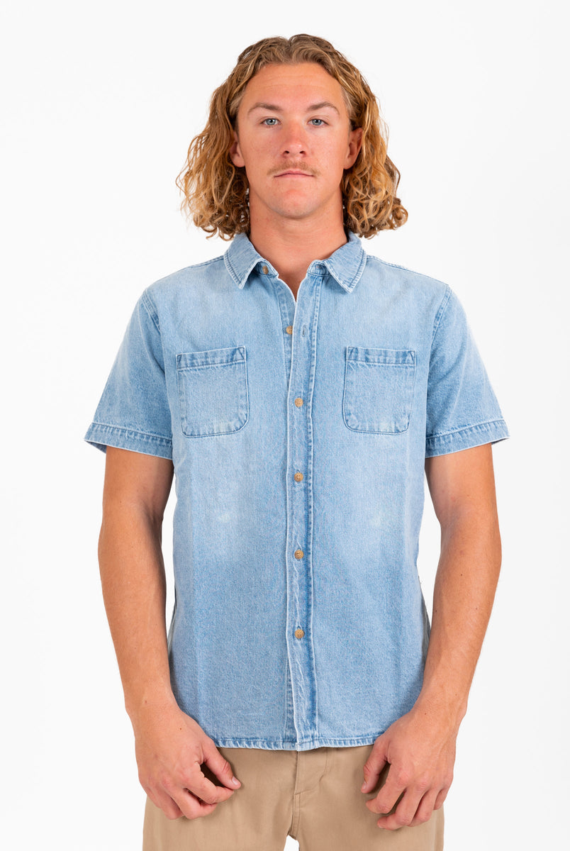 Duro Short Sleeve Denim Shirt Ash Blue