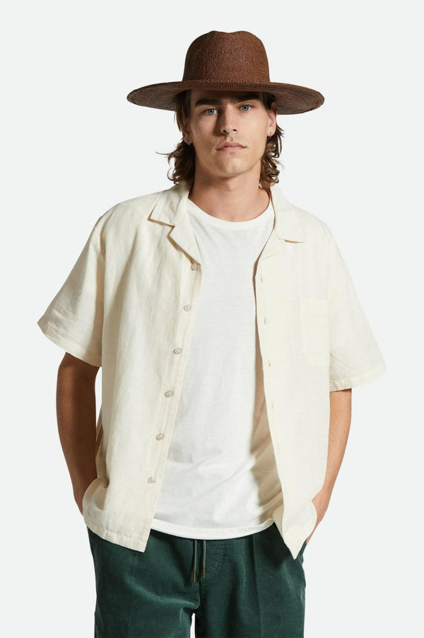 Bunker Linen Blend S/S Camp Collar Shirt - Whitecap