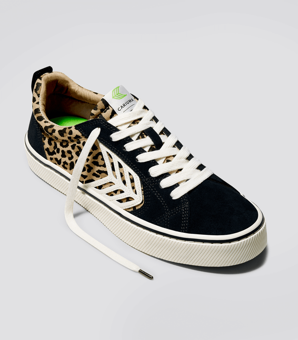 CATIBA PRO Skate Black Suede Leopard Print Canvas Ivory Logo Sneaker Men