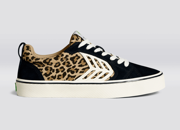 CATIBA PRO Skate Black Suede Leopard Print Canvas Ivory Logo Sneaker Men