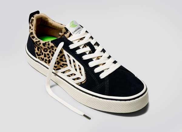 CATIBA PRO Skate Black Suede Leopard Print Canvas Ivory Logo Sneaker Men